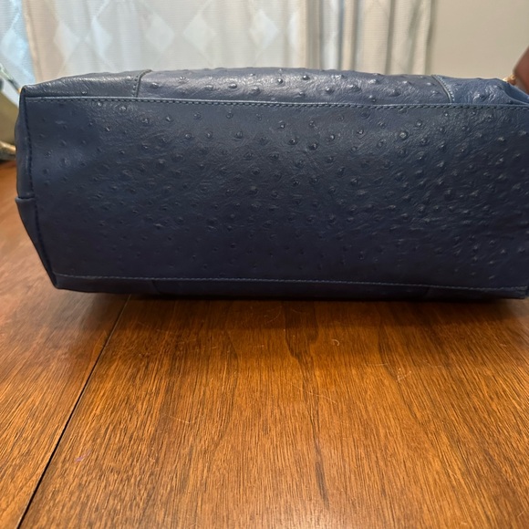 Large Italian Ostrich Leather Tote in Blue - Picture 4 of 13